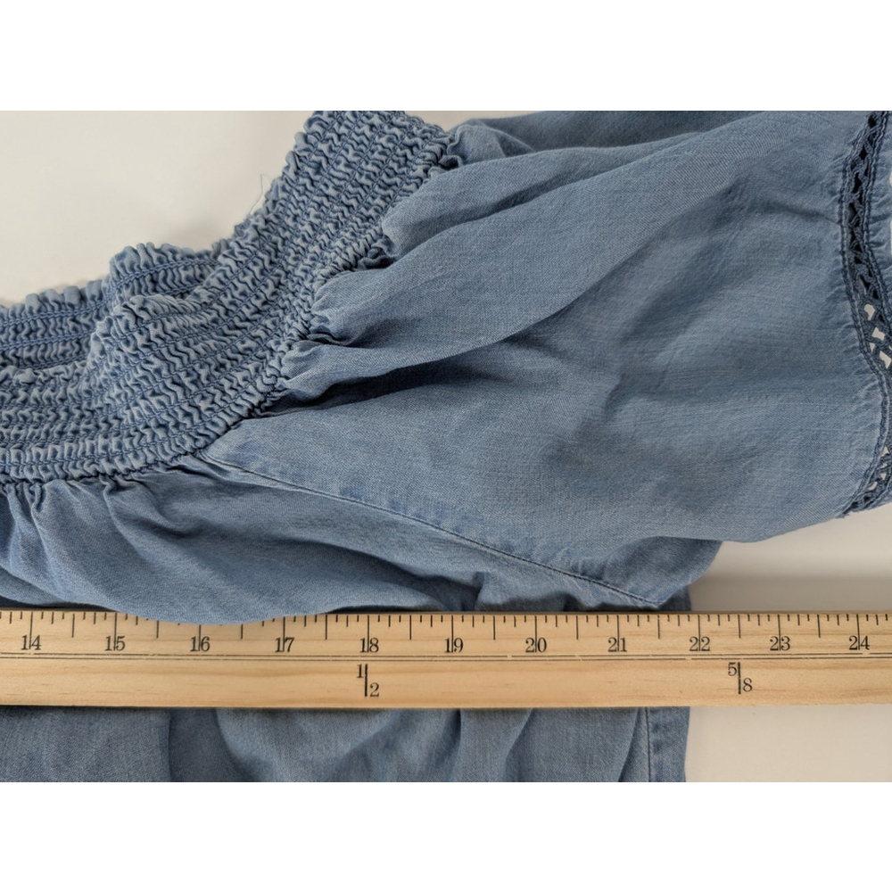 Old Navy Smocked Blue Chambray Midi Dress Off Shoulder 2XL Cowgirl Western - Picture 8 of 11